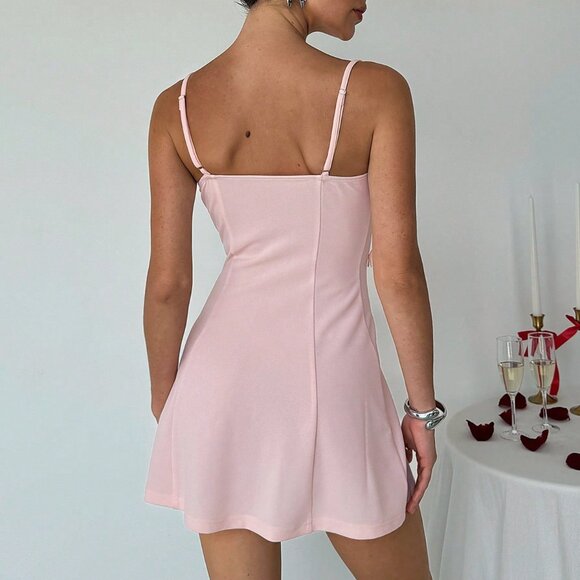 Pink Elegant Women's Sexy Camisole Dress with Flower Embellishment - Picture 6 of 7